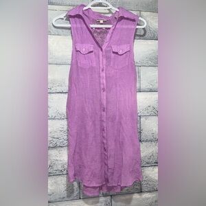 Azúcar Lavender Sleeveless Button Up Tunic Dress Small Semi-Sheer Crochet Back